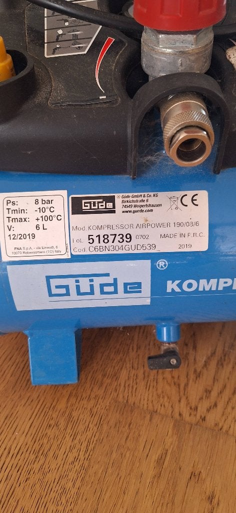 Güde compressor air power 190/08/6, Ophalen, 6 tot 10 bar, Zo goed als nieuw, Minder dan 200 liter/min
