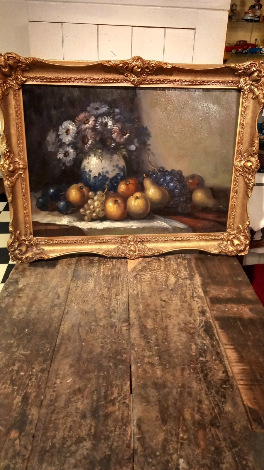 Klassiek stilleven met fruit en bloemen, gesigneerd, Ophalen