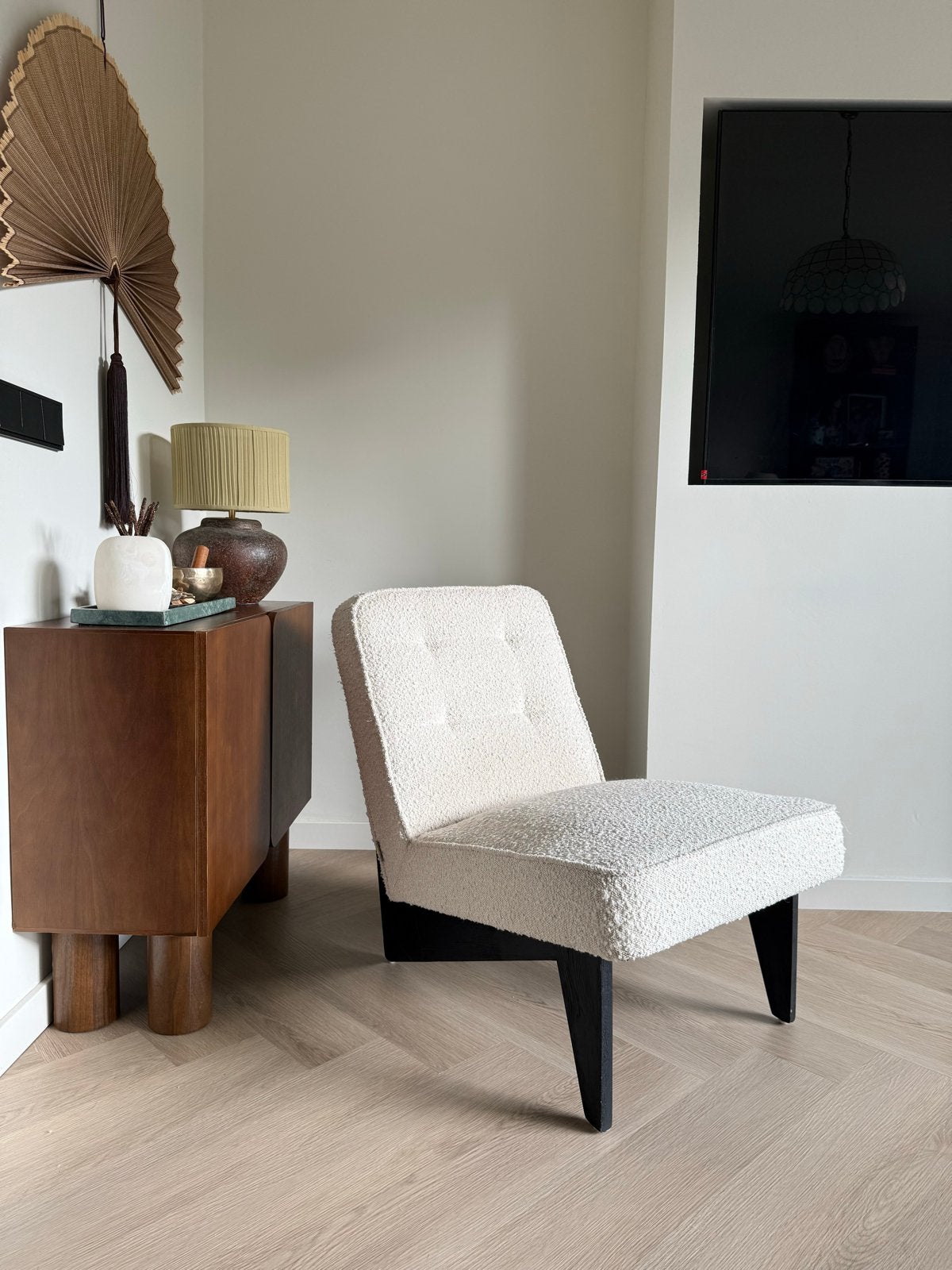 Riviera Maison Bouclé Fauteuil - Crème Wit, Wit, Ophalen of Verzenden, Zo goed als nieuw, Eén