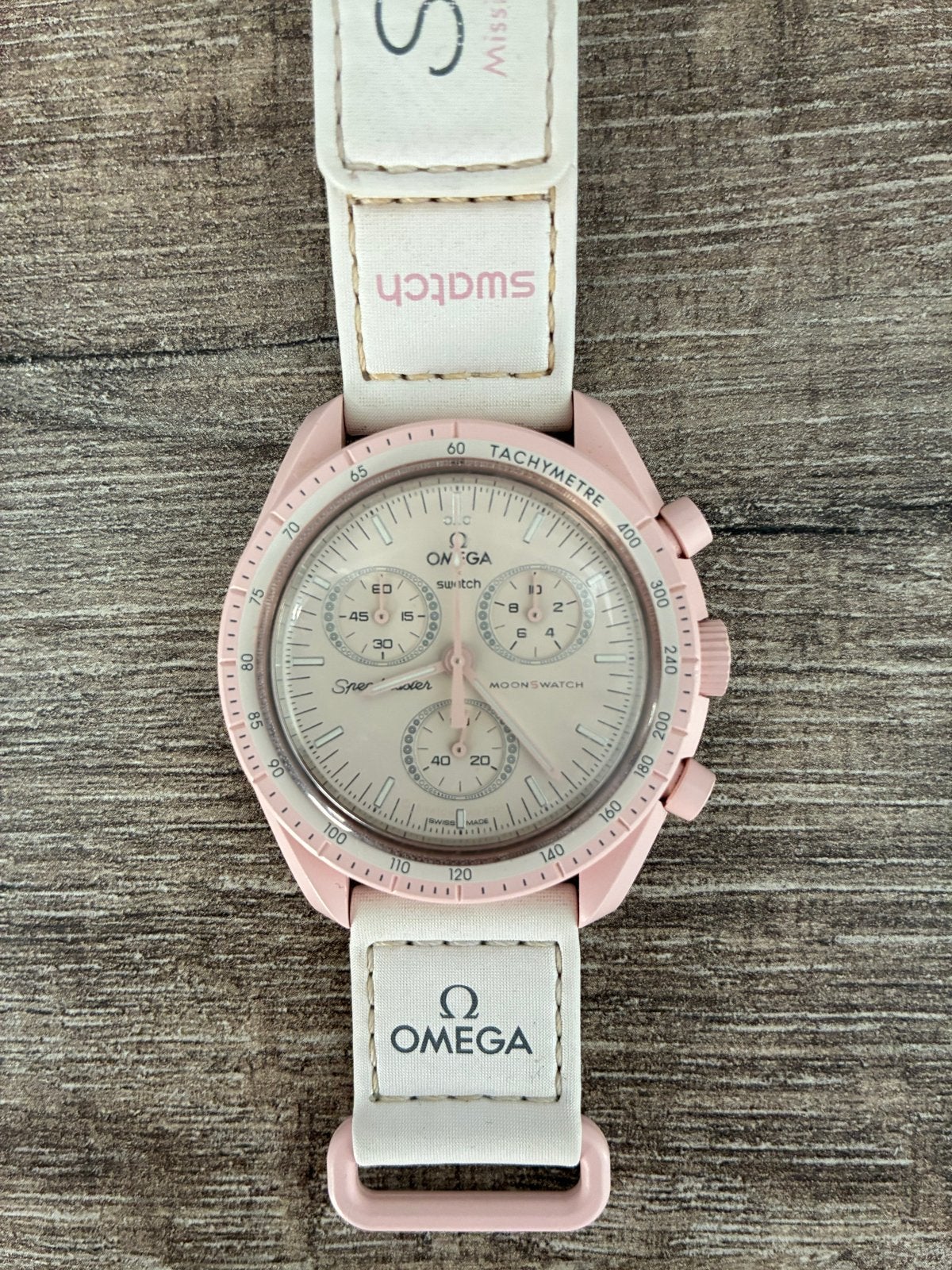 Moonswatch Mission to Venus - Swatch x Omega, Sieraden, Tassen en Uiterlijk, Horloges | Heren, Kunststof, Gebruikt, Verzenden