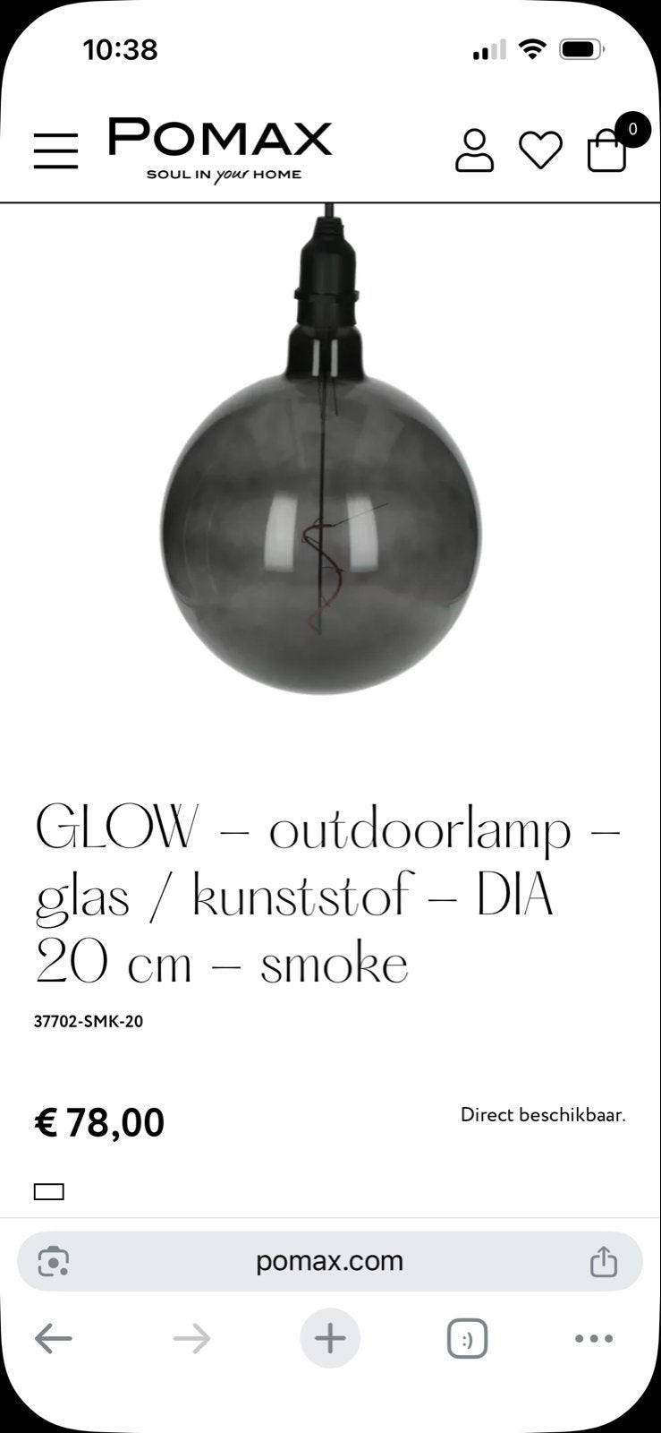 Pomax Glow LED Outdoorlamp Smoke 20 cm met Timer, Ophalen, Nieuw