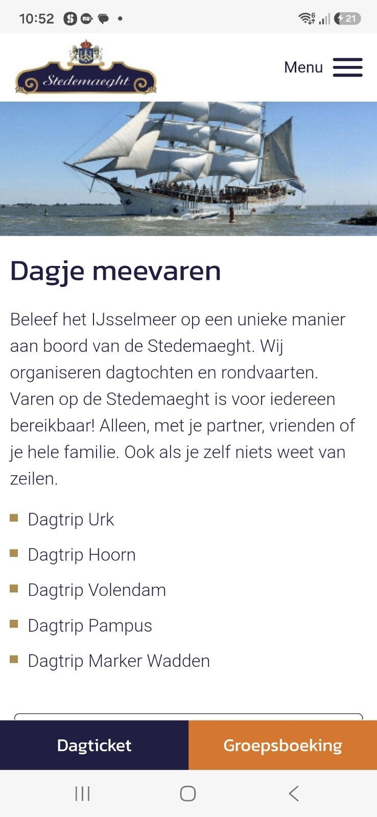 Dagtocht Stedemaeght Ijsselmeer 2 personen, Twee personen
