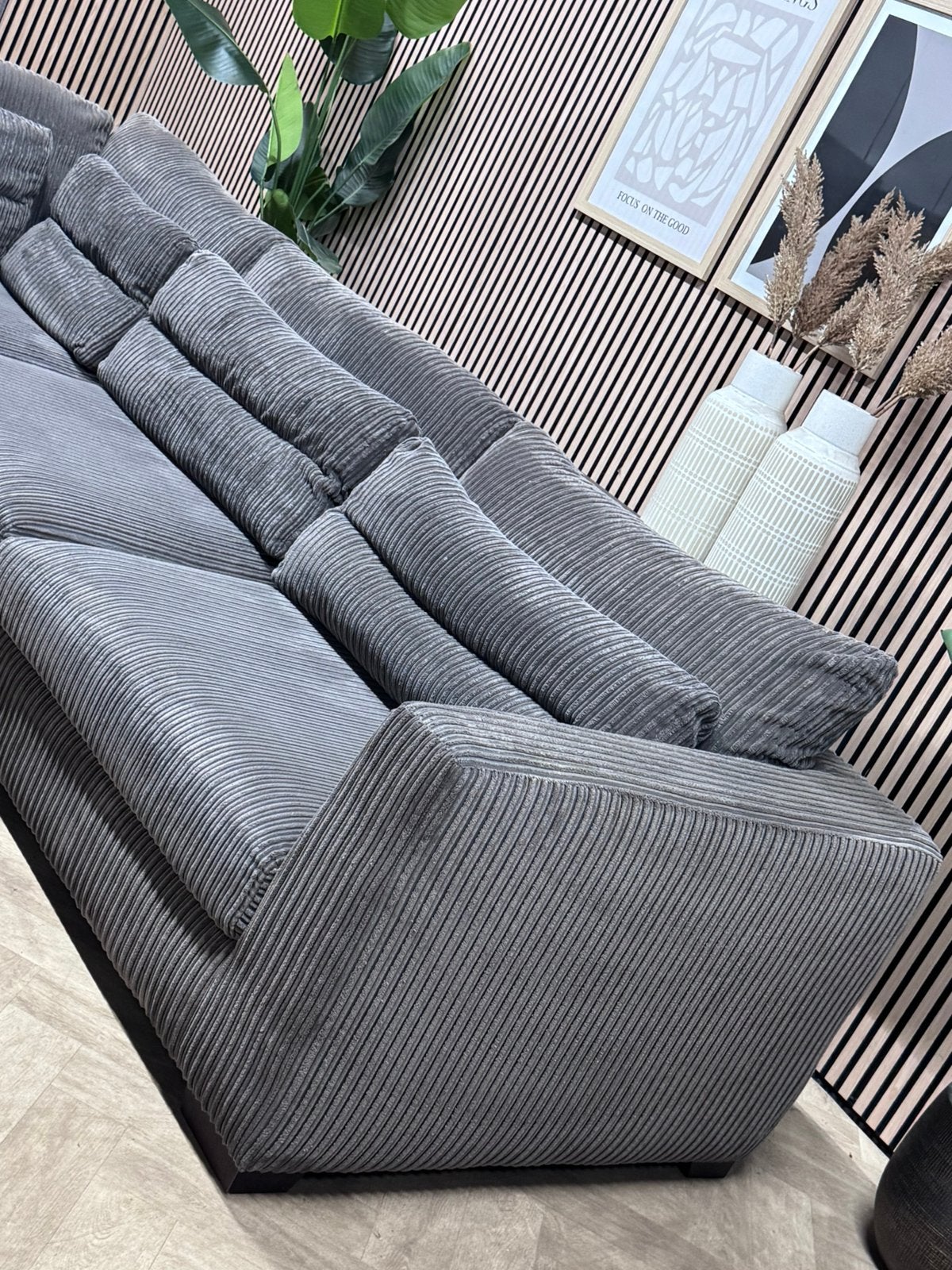 ZGAN XL Ribstof Hoekbank Loungebank - Grijs - 330x225, -, Hoekbank, Ophalen of Verzenden, Zo goed als nieuw