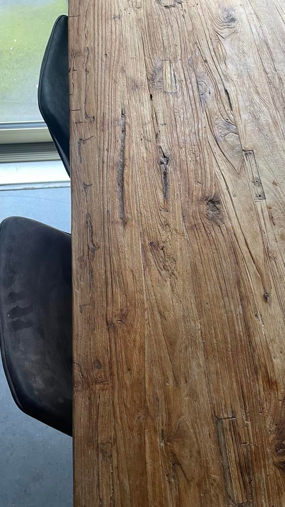 Pronto Wonen Romaro Bartafel (Massief Teak) + 4 Barkrukken, Ophalen, Gebruikt, 100 tot 150 cm, Teakhout