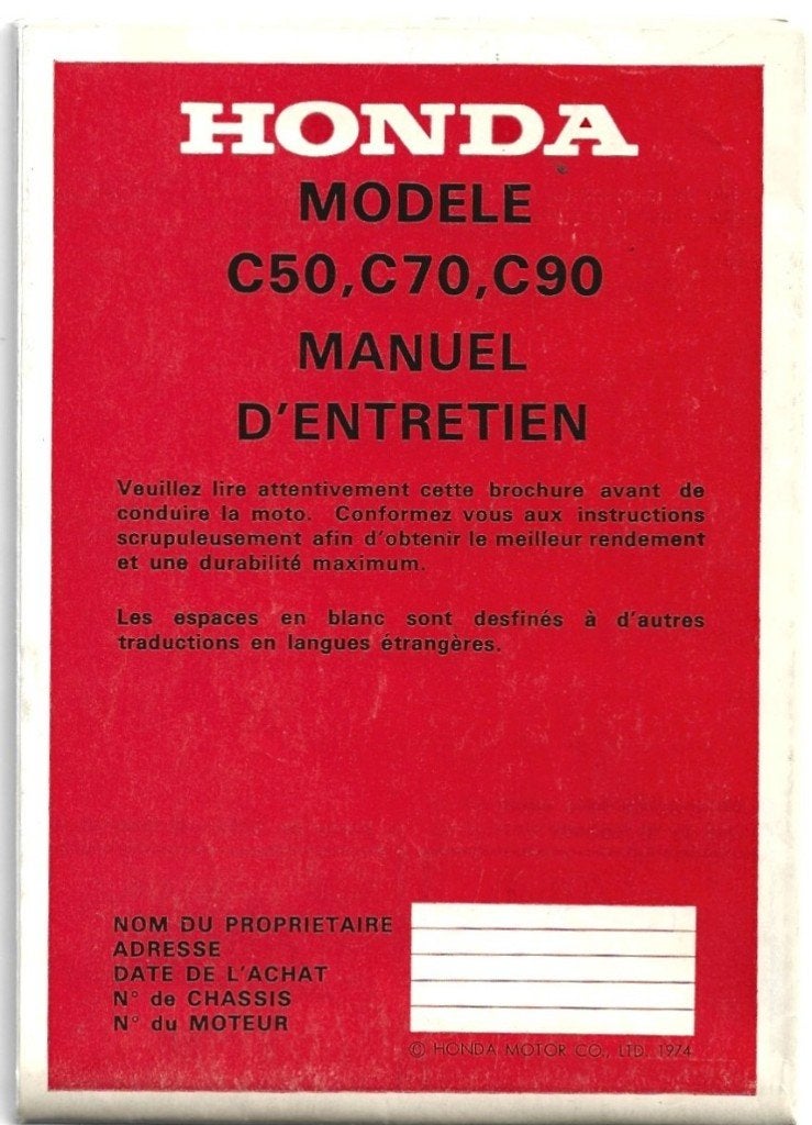 Honda C50 C70 C90 notice entretien handleiding, Ophalen of Verzenden, Honda