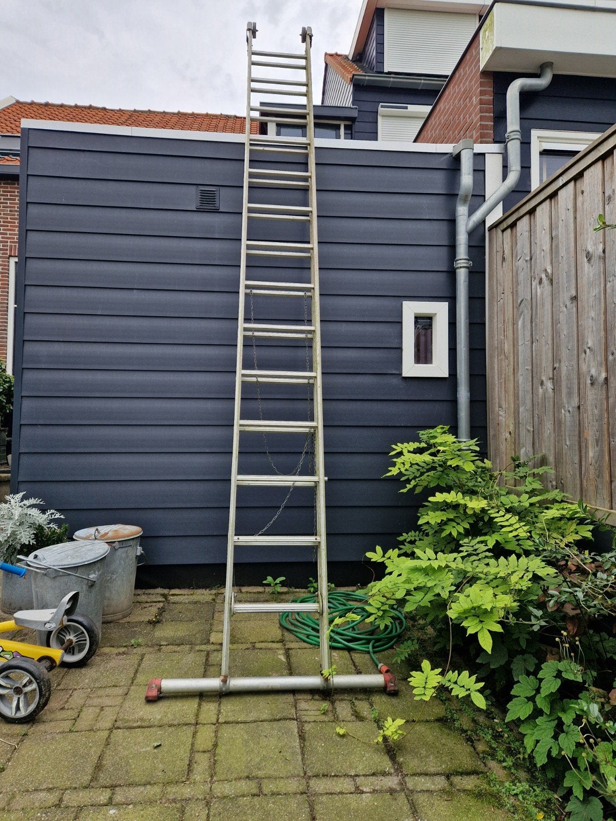 Aluminium ladder 2x14 treden, Ophalen, Gebruikt, Ladder, 4 meter of meer