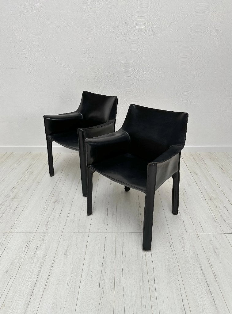 2x Cassina CAB 413 leren armstoelen Mario Bellini jaren 80, Vintage, Ophalen of Verzenden, Zo goed als nieuw, Vijf, Zes of meer stoelen