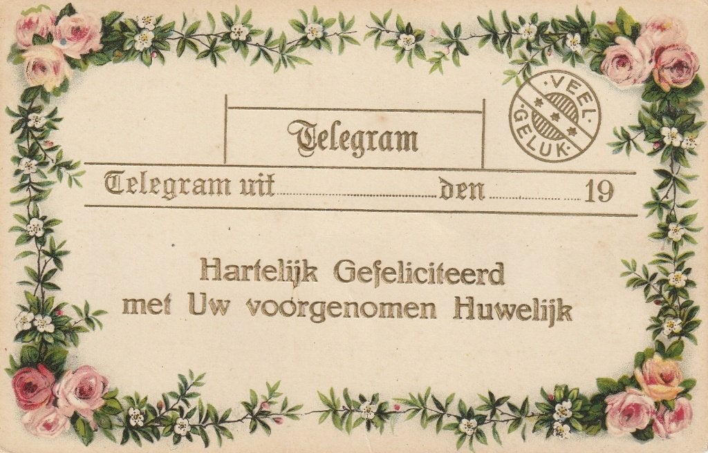 RELIEF GELUKS TELEGRAM jaren 30 ZEER MOOIE OUDE KAART KN730, Ophalen of Verzenden, 1920 tot 1940, Ongelopen, Overige thema's