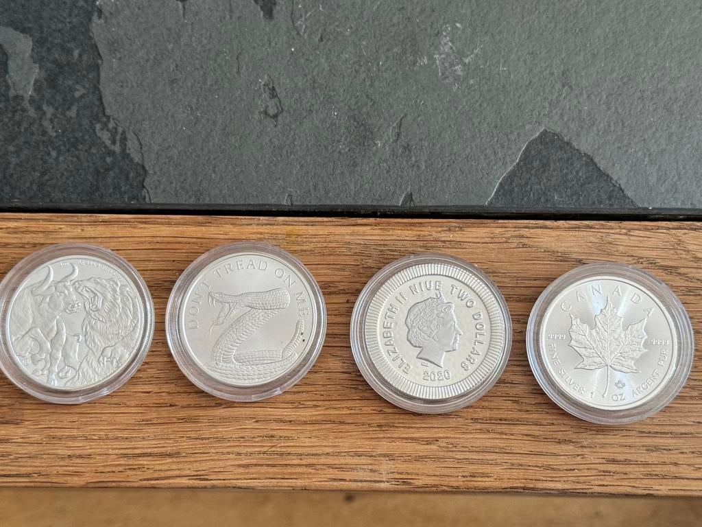 Zilver ounce munten 4 stuks, Ophalen of Verzenden, Zilver