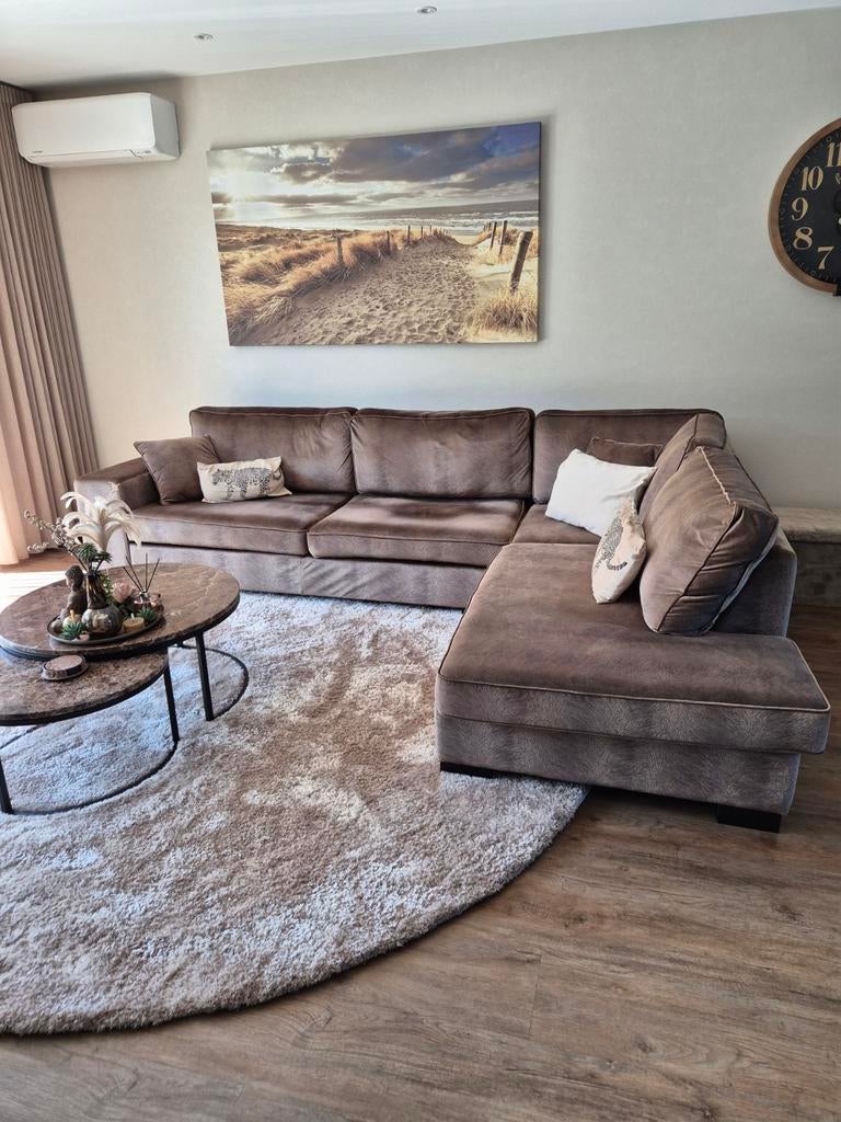 Hoekbank bruin/taupe, Hoekbank, 300 cm of meer, Ophalen of Verzenden, Zo goed als nieuw