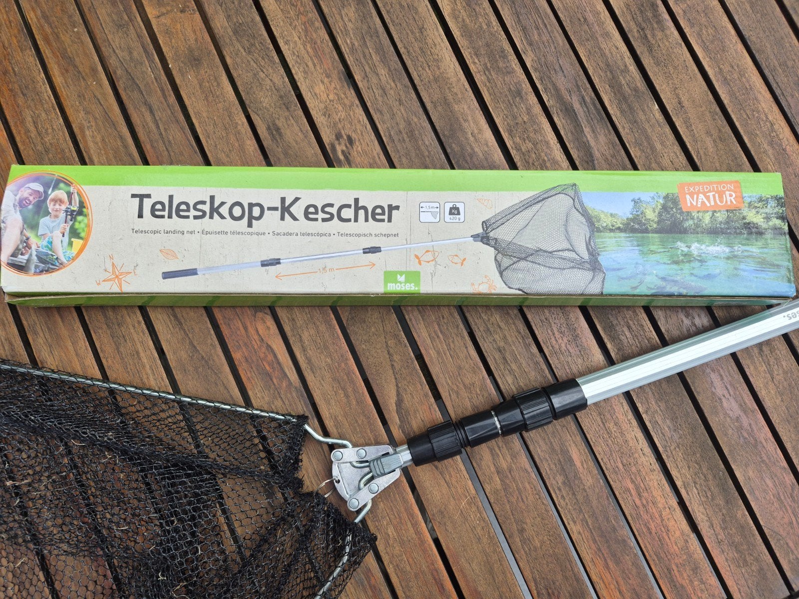Moses telescopisch (uitschuifbaar) schepnet, Ophalen of Verzenden, Zo goed als nieuw