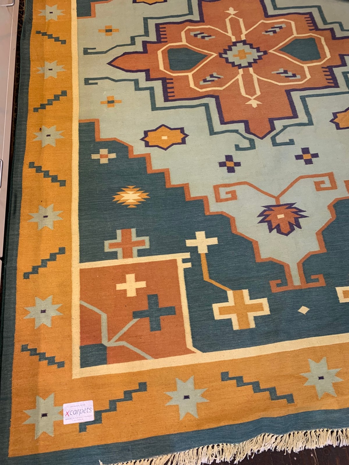 Vrolijk kleurrijk kelim vloerkleed, Huis en Inrichting, Ophalen of Verzenden, Zo goed als nieuw, Rechthoekig, 200 cm of meer