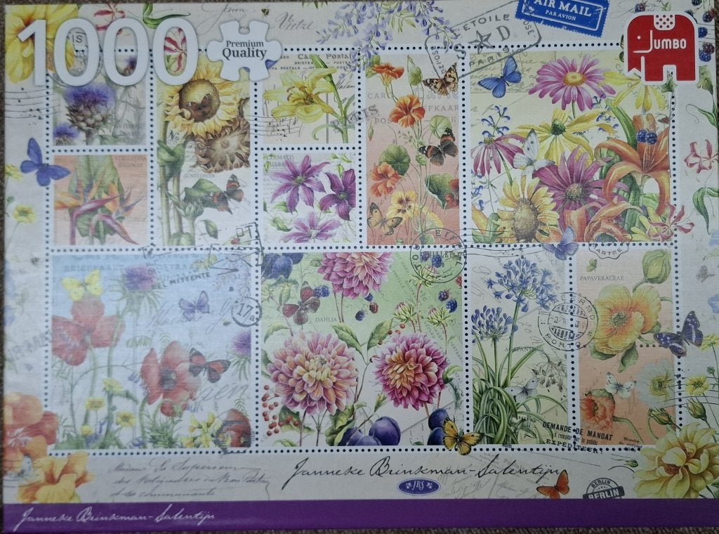 Puzzel JumboPremium - Flower Stamps - Brinkman 1000 Stukjes, Ophalen, 500 t/m 1500 stukjes, Zo goed als nieuw, Legpuzzel