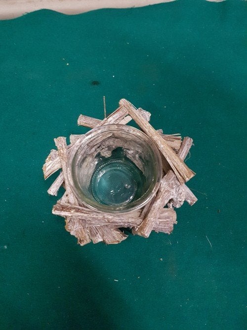Waxinelicht houder van glas met houten houder, Huis en Inrichting, Woonaccessoires | Overige, Ophalen of Verzenden, 'T Olde Gre-j