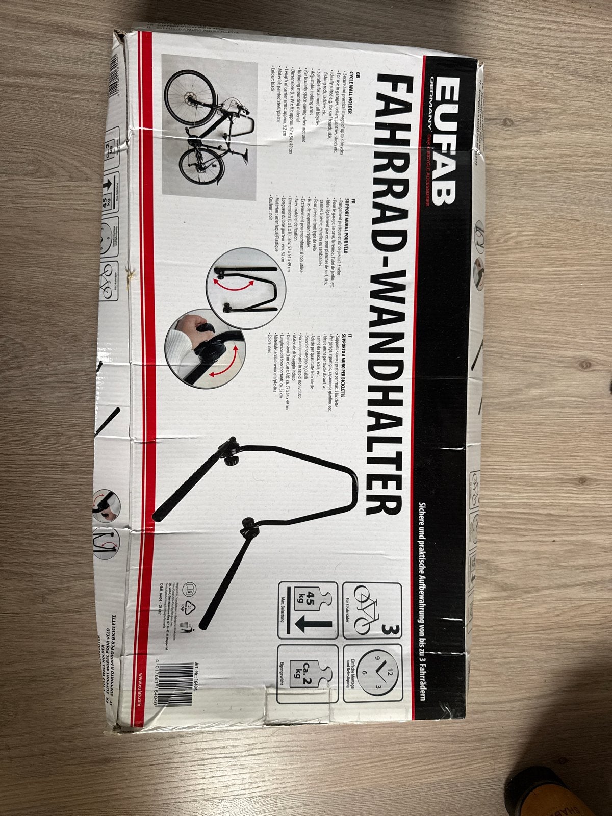 EUFAB Fietswandhouder voor max 3 fietsen, Ophalen, Nieuw