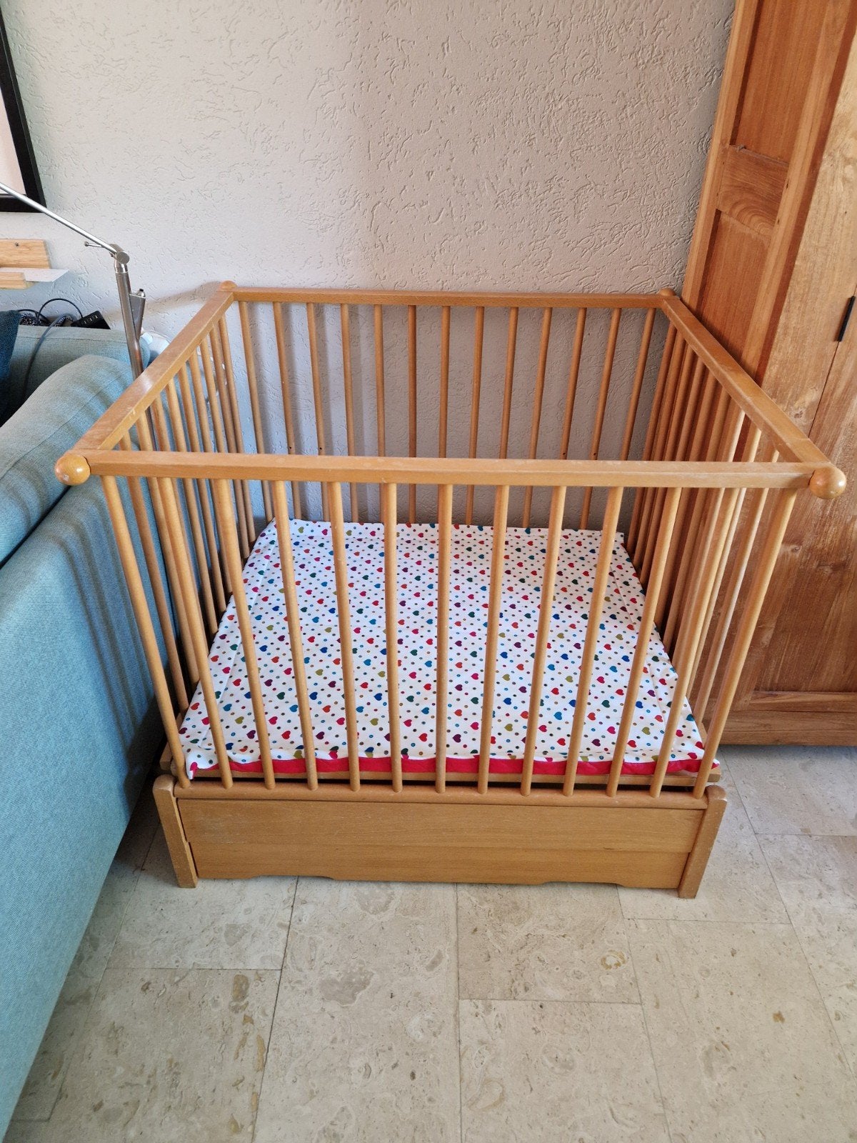 Houten Baby Box met Lade en Boxkleed - Opvouwbaar, Kinderen en Baby's, Ophalen, Gebruikt, Vierkant, Boxkleed
