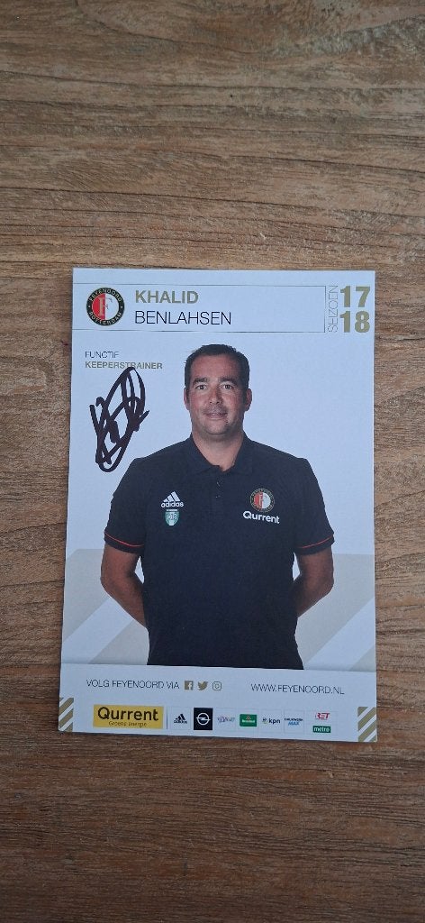 Spelerskaart met handtekening; Khalid Benlahsen # Feyenoord, Verzamelen, Ophalen of Verzenden, Nieuw, Feyenoord, Spelerskaart