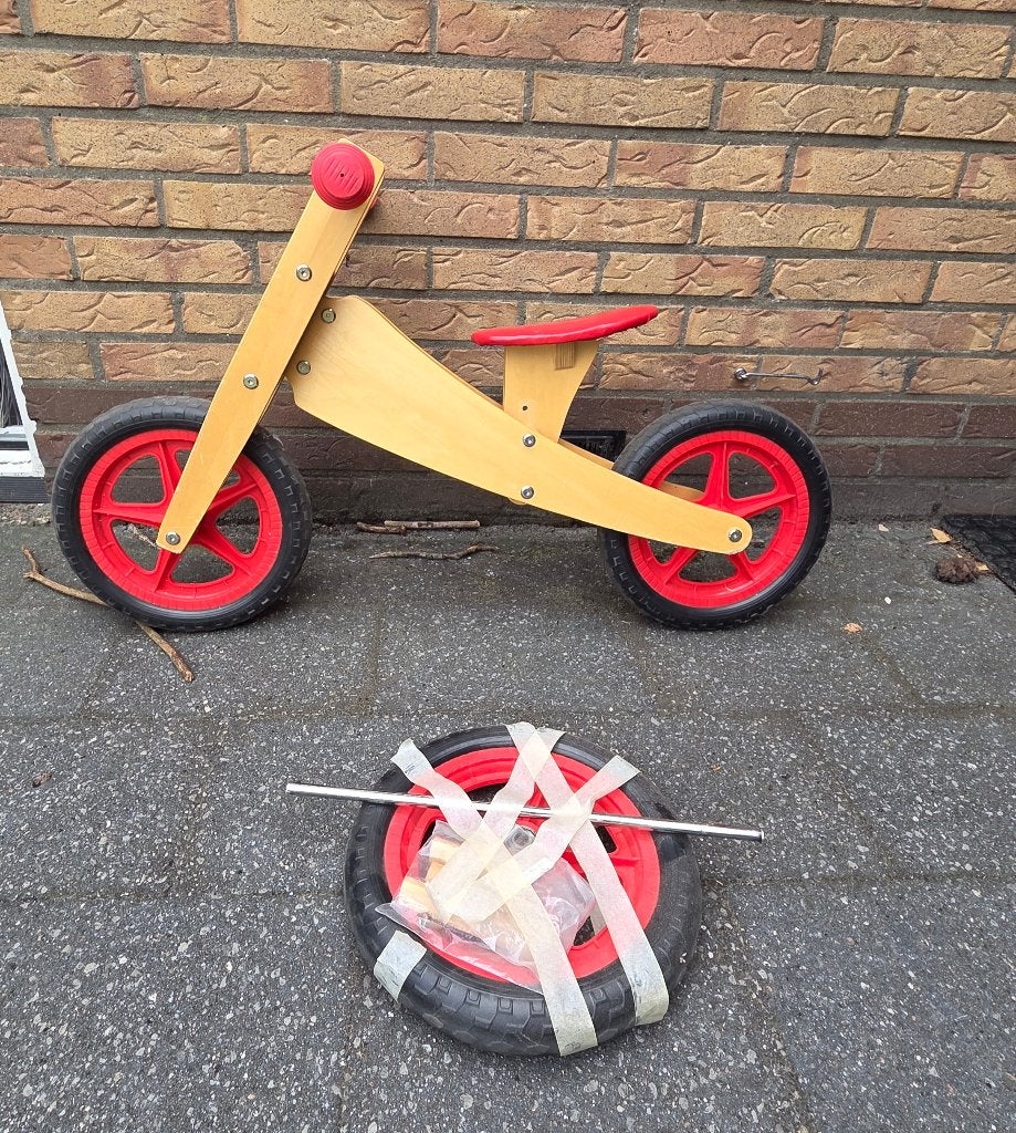 houten loopfiets 2 in 1 - 3 of 2 wieler incl handleiding, Kinderen en Baby's, Speelgoed | Buiten | Voertuigen en Loopfietsen, Ophalen