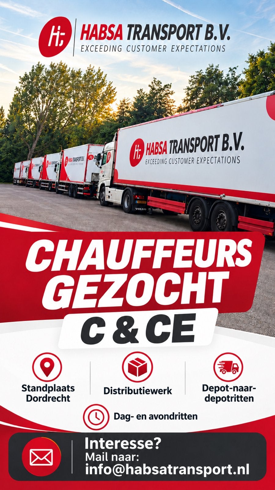 CHAUFFEURS C&CE GEZOCHT-HABSA TRANSPORT, Vacatures, 33 - 40 uur, Overige niveaus, Starter