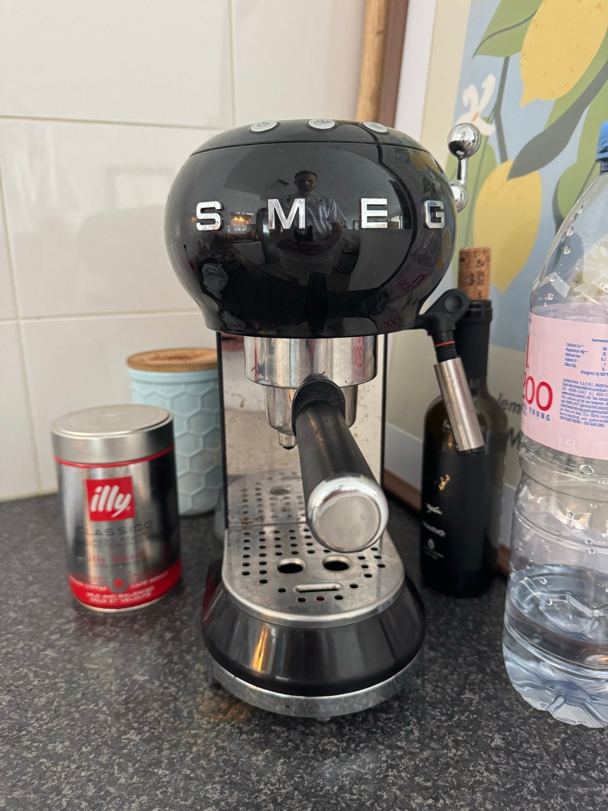 SMEG Espresso Apparaat - Zwart zgan, Witgoed en Apparatuur, Koffiezetapparaten, Stoompijpje, Espresso apparaat, Gemalen koffie