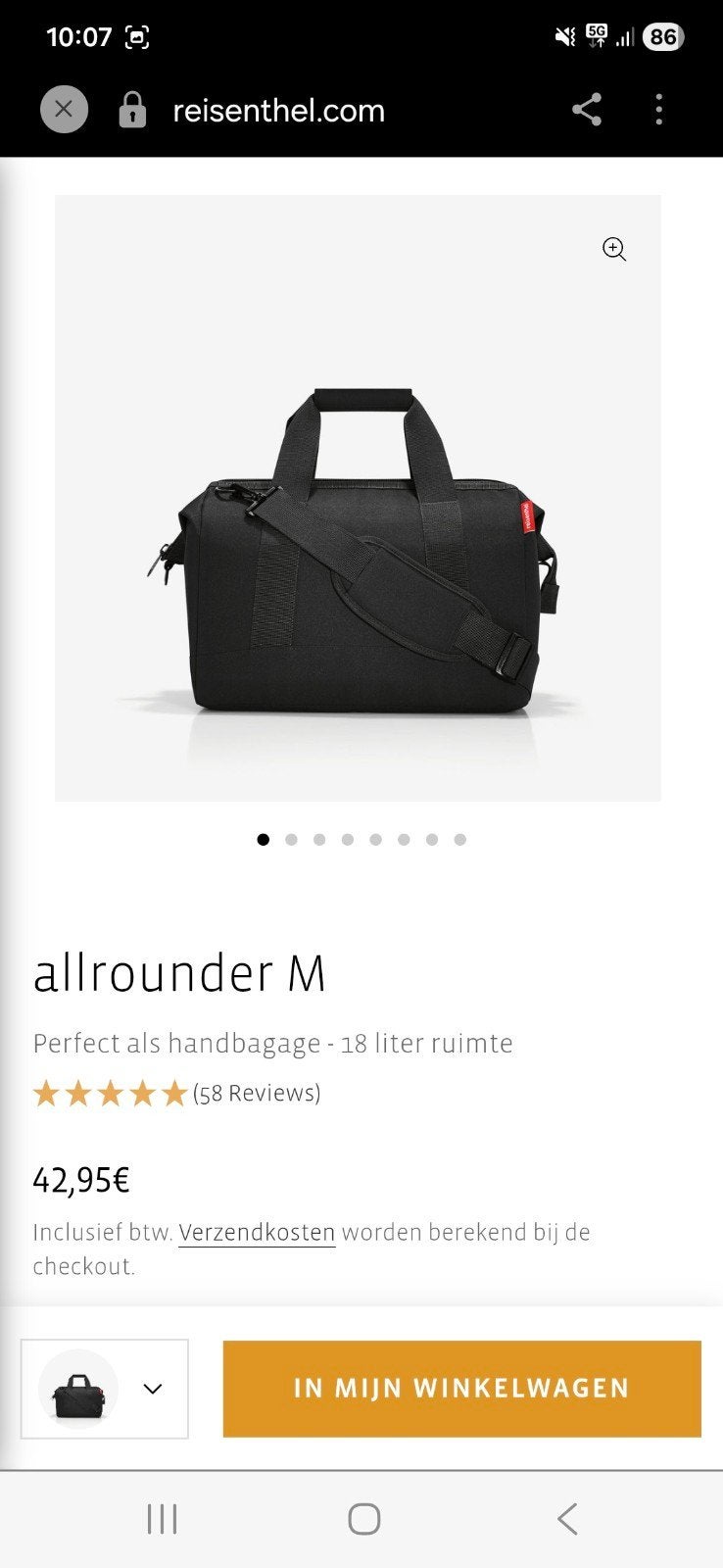 Reisenthel Allrounder M - Zwarte Handbagage Tas, 40 tot 60 cm, 30 cm of meer, Zwart, Minder dan 35 cm