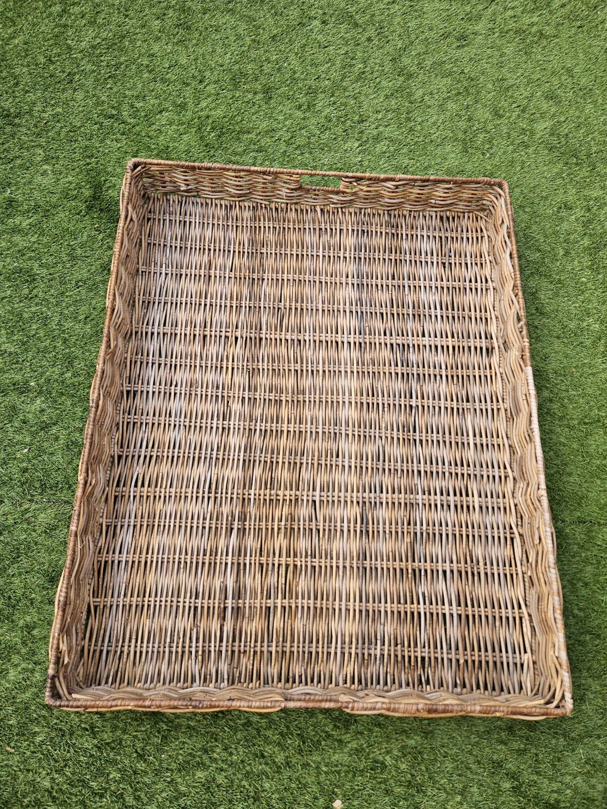Groot rieten dienblad, Ophalen, Gebruikt, Hout