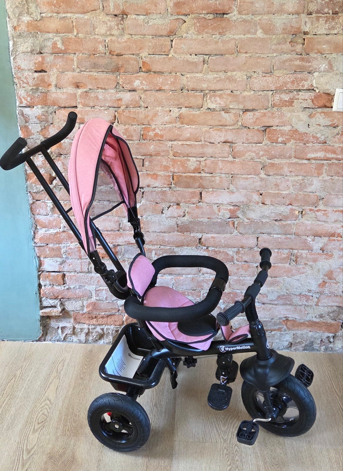 HyperMotion Roze Driewieler met Duwstang en Zonnekap, Ophalen, Terugtraprem, Verstelbare zitting, HyperMotion