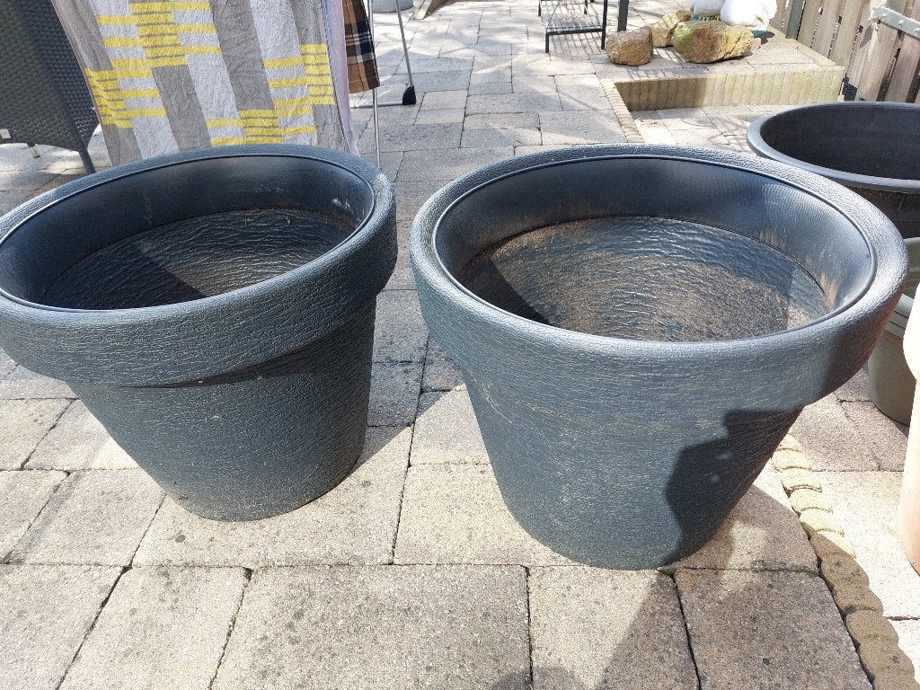 2 grote antraciet bloem potten, Kunststof, 40 cm of meer, Rond, Ophalen of Verzenden