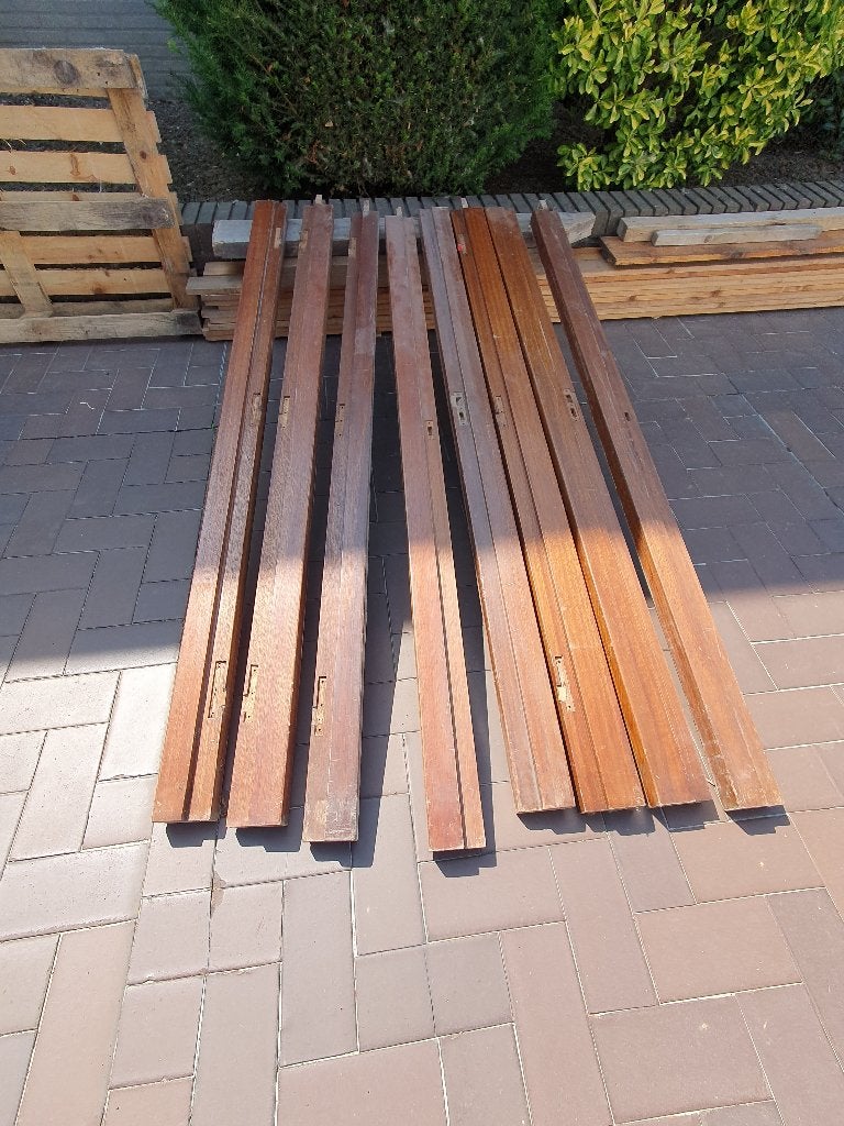 hardhouten kozijnbalken, Doe-het-zelf en Verbouw, Hout en Planken, Ophalen, Gebruikt, 200 tot 250 cm, 50 mm of meer