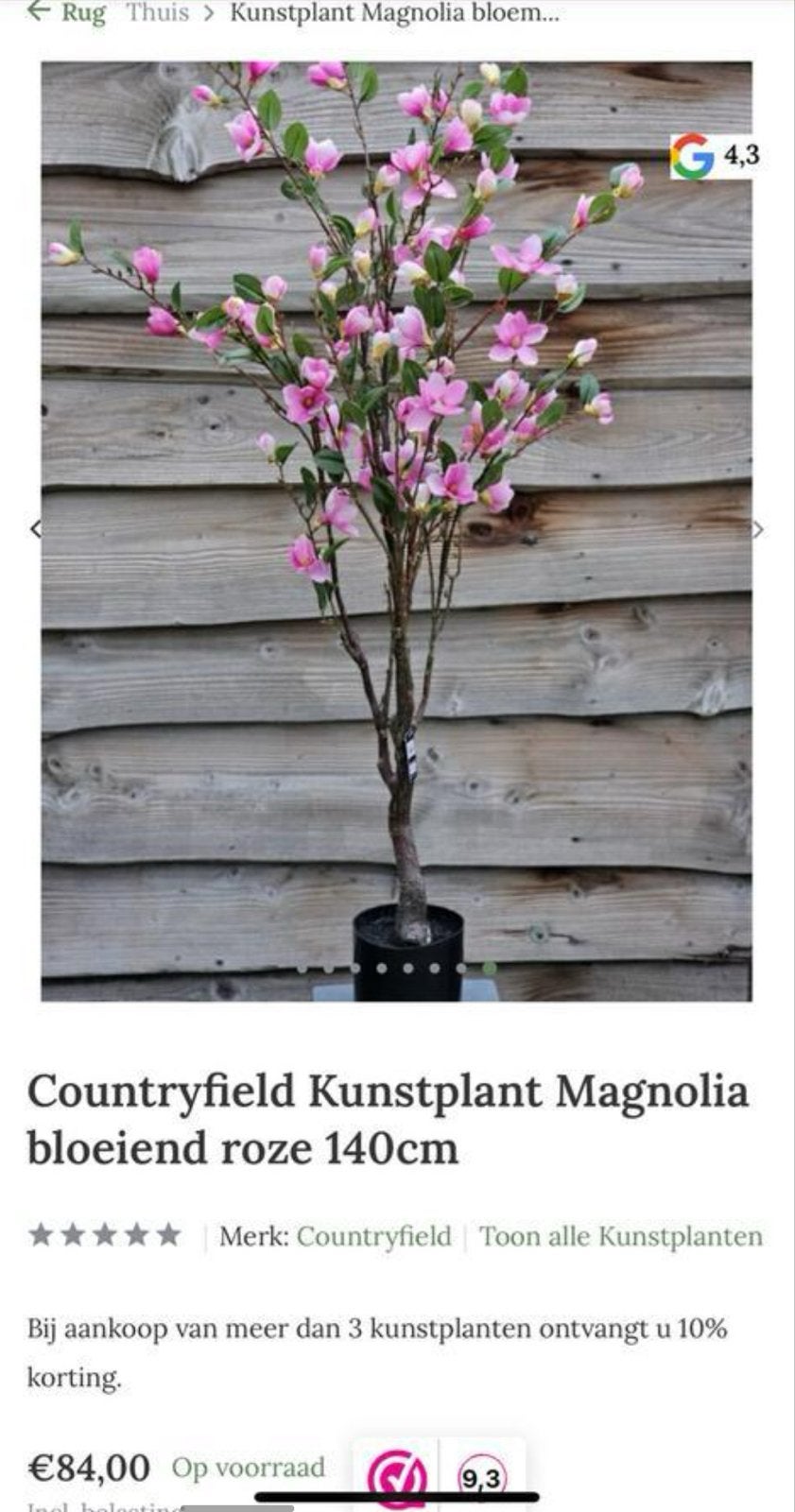 2x Countryfield Kunstplant Magnolia bloeiend roze 140cm, Huis en Inrichting, Woonaccessoires | Kunstplanten en Kunstbloemen, Ophalen