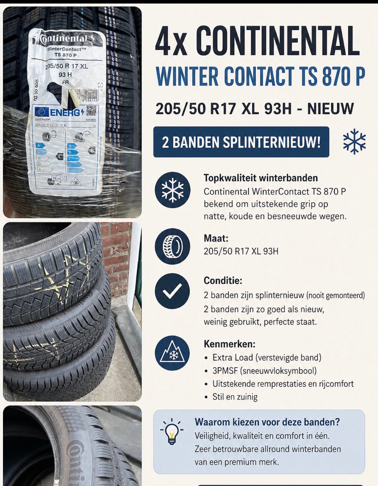 6x Continental WinterContact Winterbanden 205/50 R17 XL 93H, 17 inch, Band(en), 205 mm, Winterbanden
