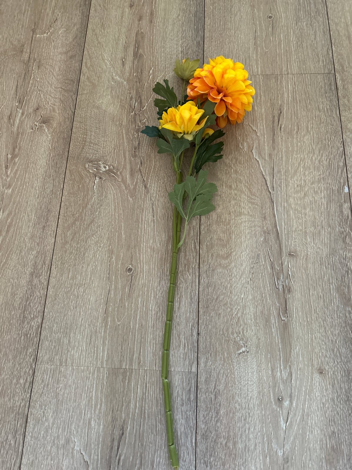Kunstbloem Gele Dahlia - Realistische Zijden Bloem, Binnen, Kunstbloem, Textiel, Ophalen of Verzenden
