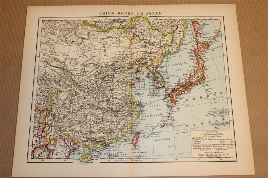 Antieke kaart - China, Korea en Japan - Circa 1900, Overige gebieden, Ophalen of Verzenden, 1800 tot 2000, Landkaart