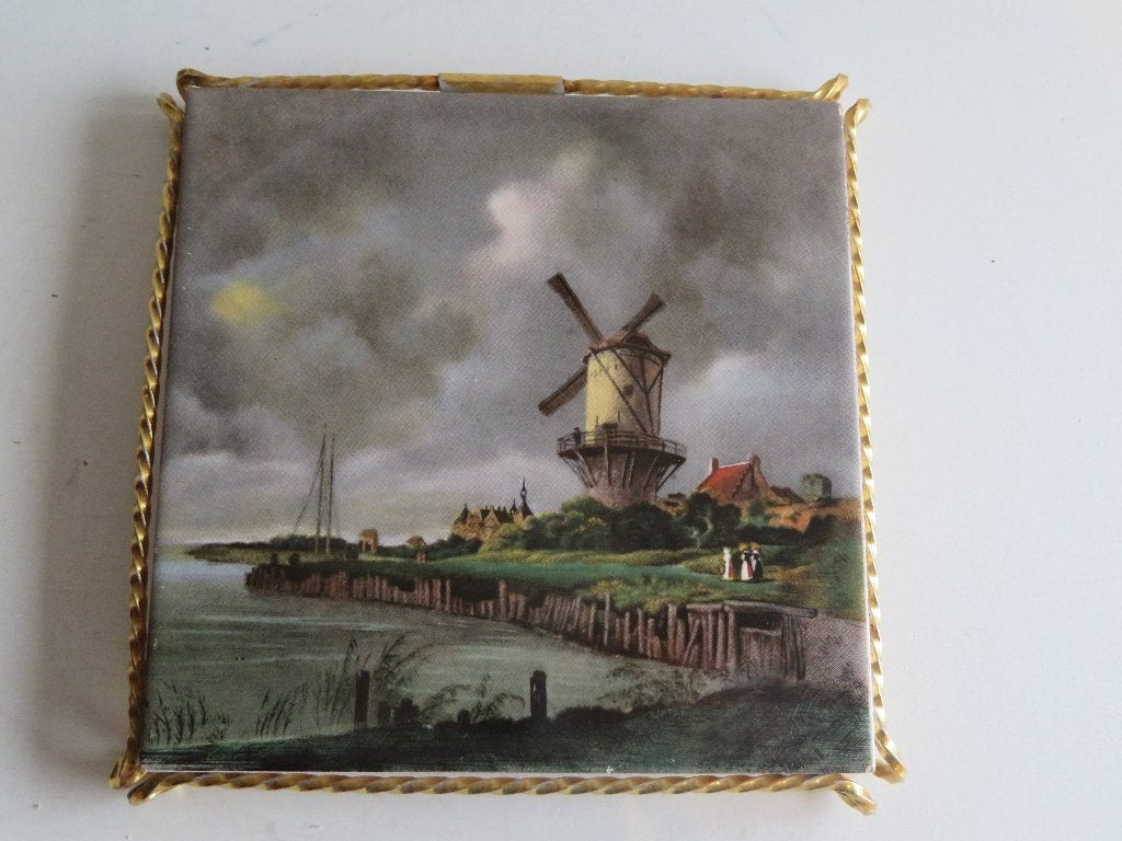 Onderzetter Mosa tegel in houder Gedraaid metaal, Huis en Inrichting, Woonaccessoires | Onderzetters, Ophalen of Verzenden, Metaal