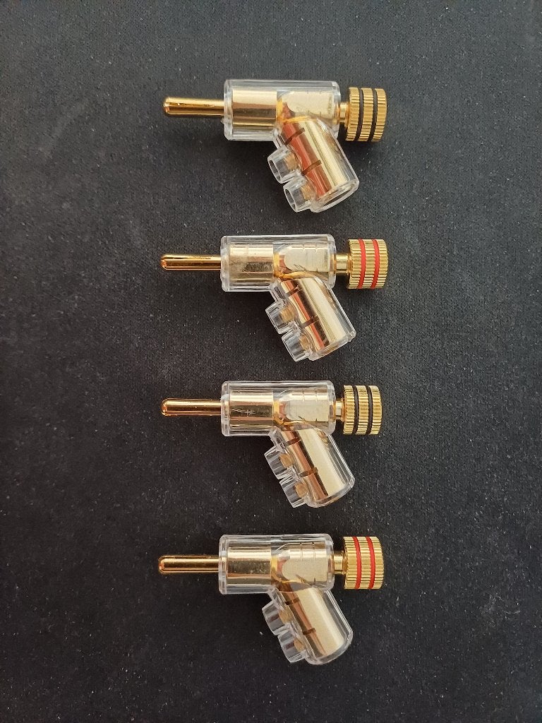 4  x banaanstekker verguld met sprijdpunt regelbaar nieuw, Ophalen of Verzenden, Nieuw, 10 meter of meer, Luidsprekerkabel