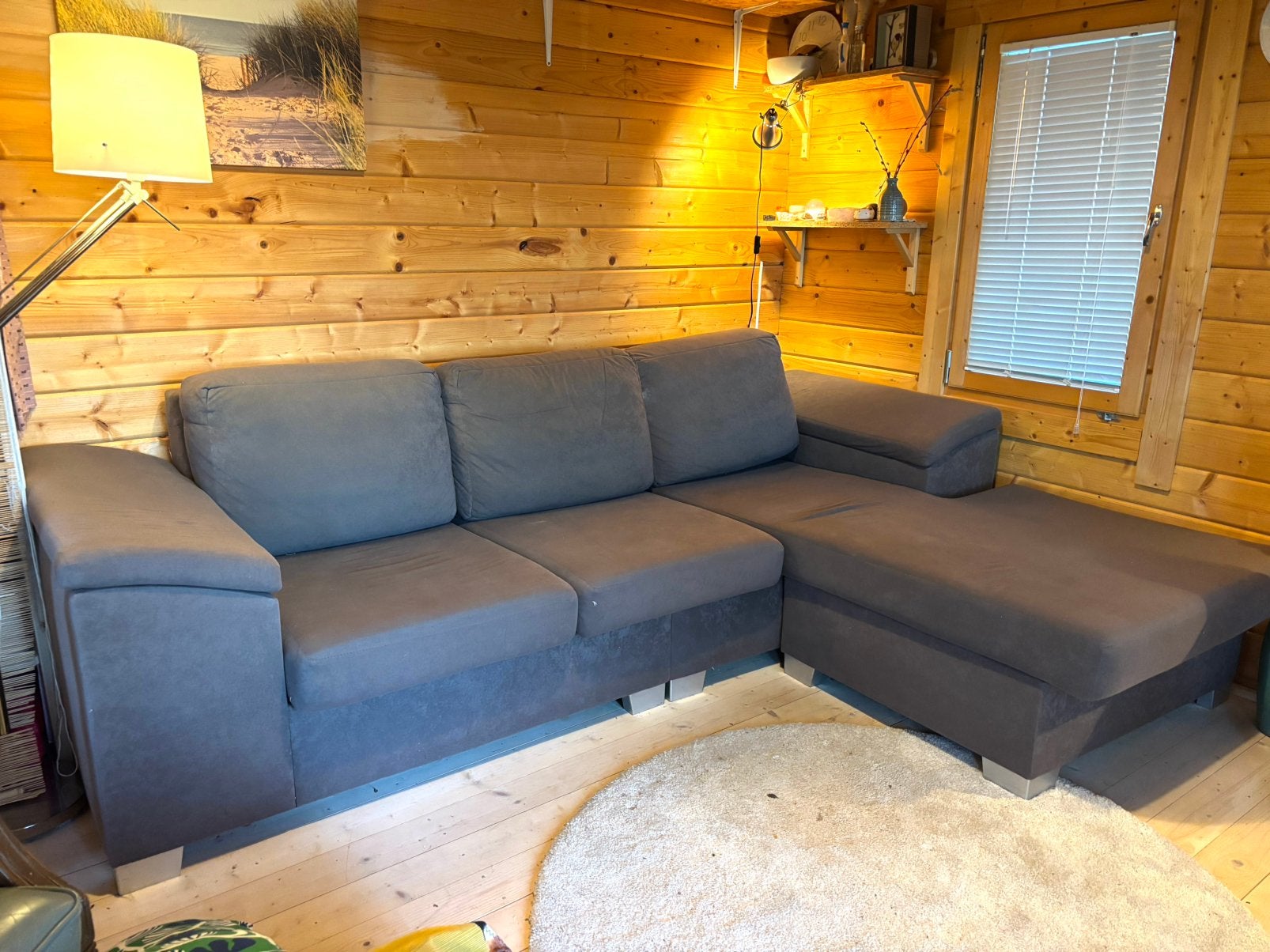 Bank (chaise longue links/rechts wisselbaar) warmgrijs., Ophalen, Gebruikt