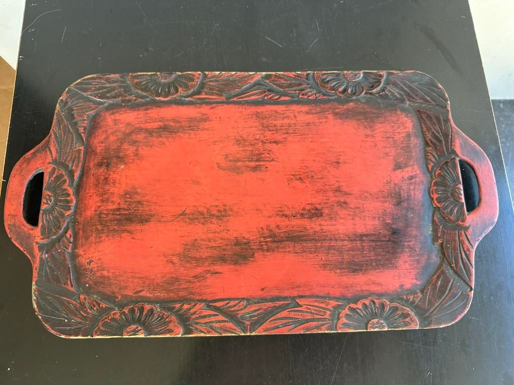 Aziatisch houtsnijwerk lak dienblad 37/20 cm, Ophalen of Verzenden
