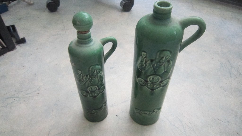 Set van 2 Vintage Groene Keramische Flessen - hulstkamp, Antiek en Kunst, Ophalen of Verzenden