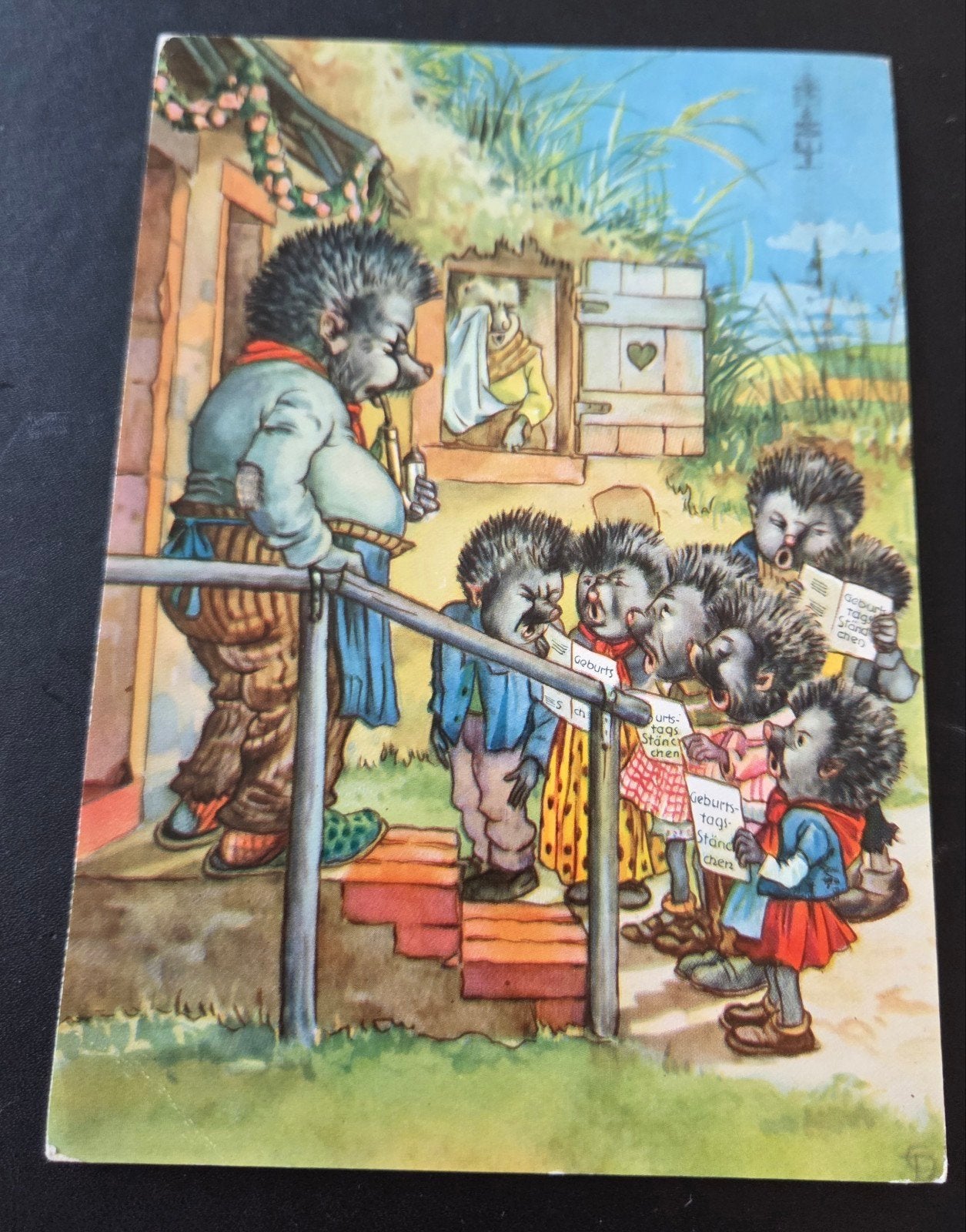 Oude ansichtkaart: Egel familie - 1959, Verzamelen, Verzenden, 1940 tot 1960, Gelopen, Kinderen