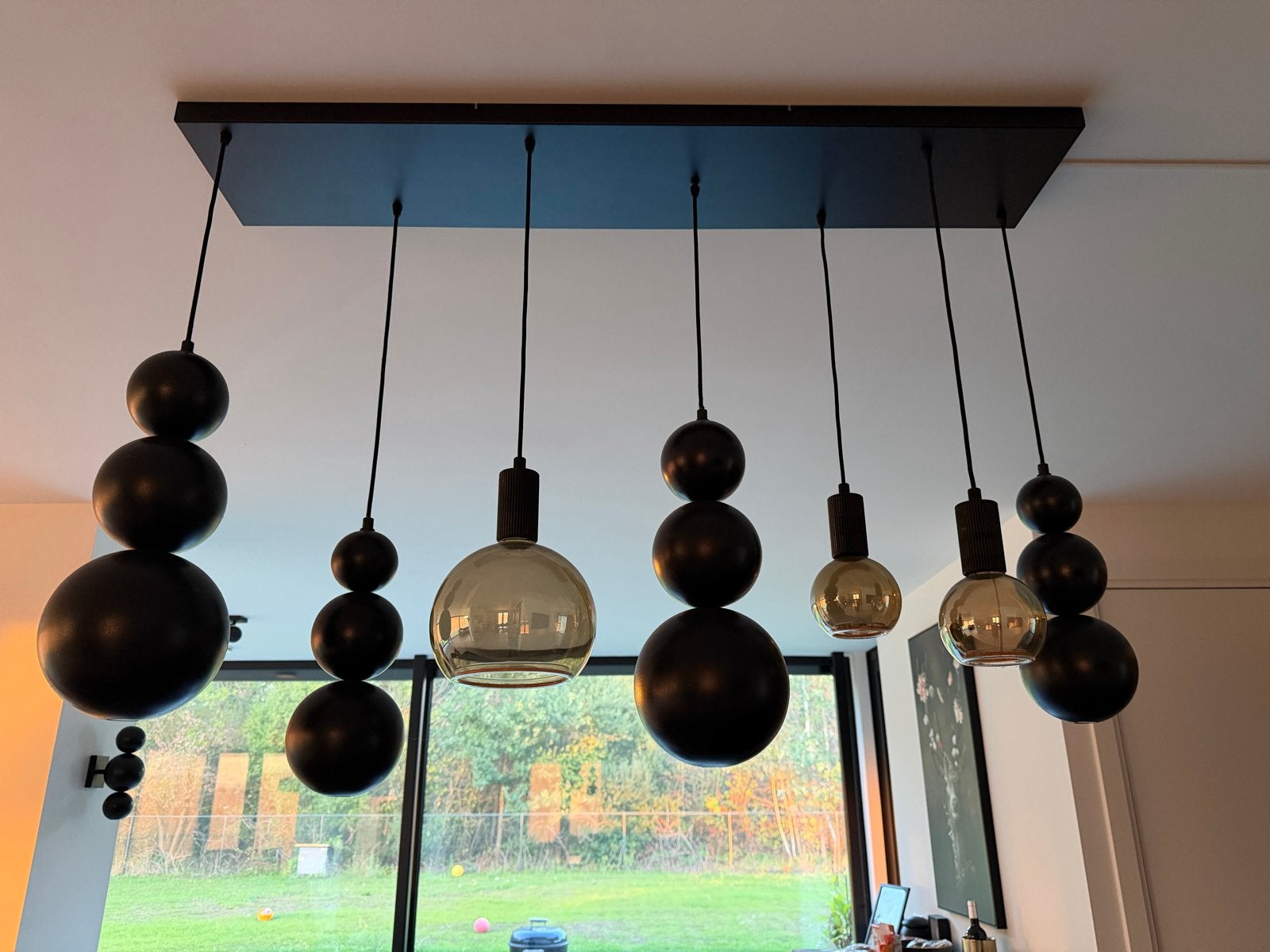 Leclercq & Bouwman hanglamp Allure Textured Black - 7 lichts, Ophalen, Zo goed als nieuw, Metaal, E27 (groot)