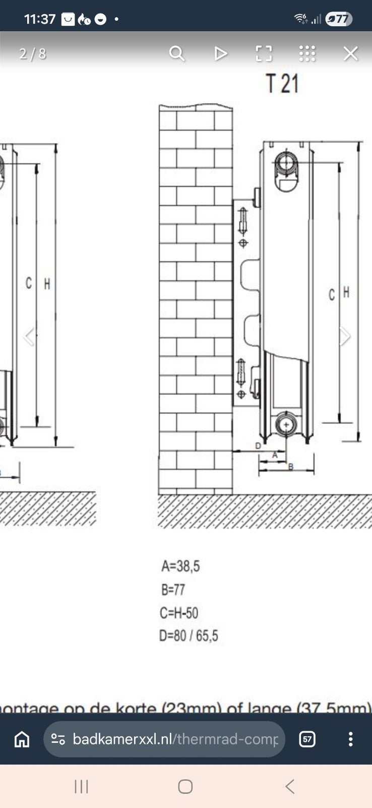 Radiator Type 21 - Hoge Warmteafgifte - 280x40, Ophalen, 150 cm of meer, Radiator, 30 tot 80 cm