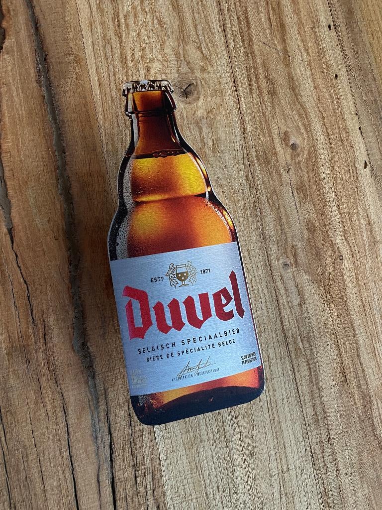 Reclamebord Duvel bierfles bord klein, aluminium, 10x25 cm, Ophalen of Verzenden, Nieuw, Reclamebord