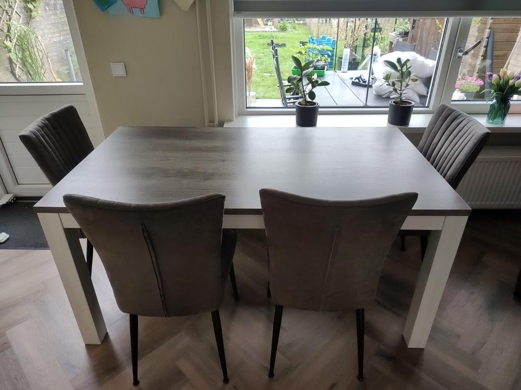 Eettafel met 4 stoelen - 90x160 cm, Huis en Inrichting, Tafels | Eettafels, Ophalen, Gebruikt, 50 tot 100 cm, 150 tot 200 cm