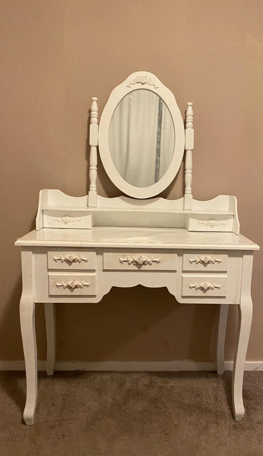 Witte make-up tafel met spiegel, Ophalen, Gebruikt, 50 tot 100 cm