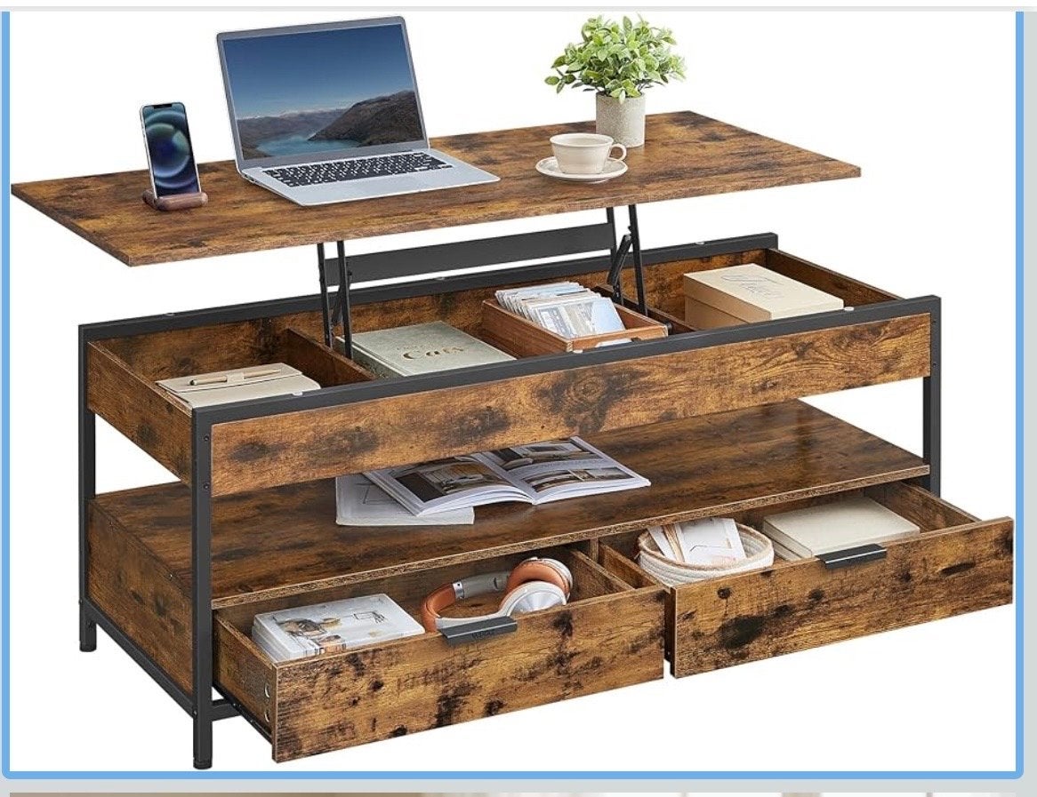 Salontafel met hefblad en opbergruimte - Industrieel design, Ophalen, 50 – 75, 100 tot 150 cm, Nieuw