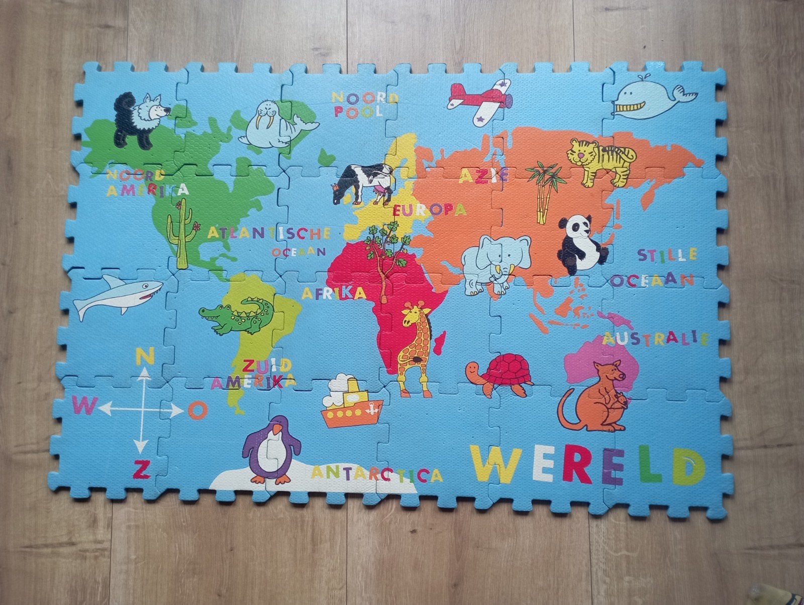 24 delig foam puzzel wereldkaart, Kinderen en Baby's, Ophalen of Verzenden, Gebruikt