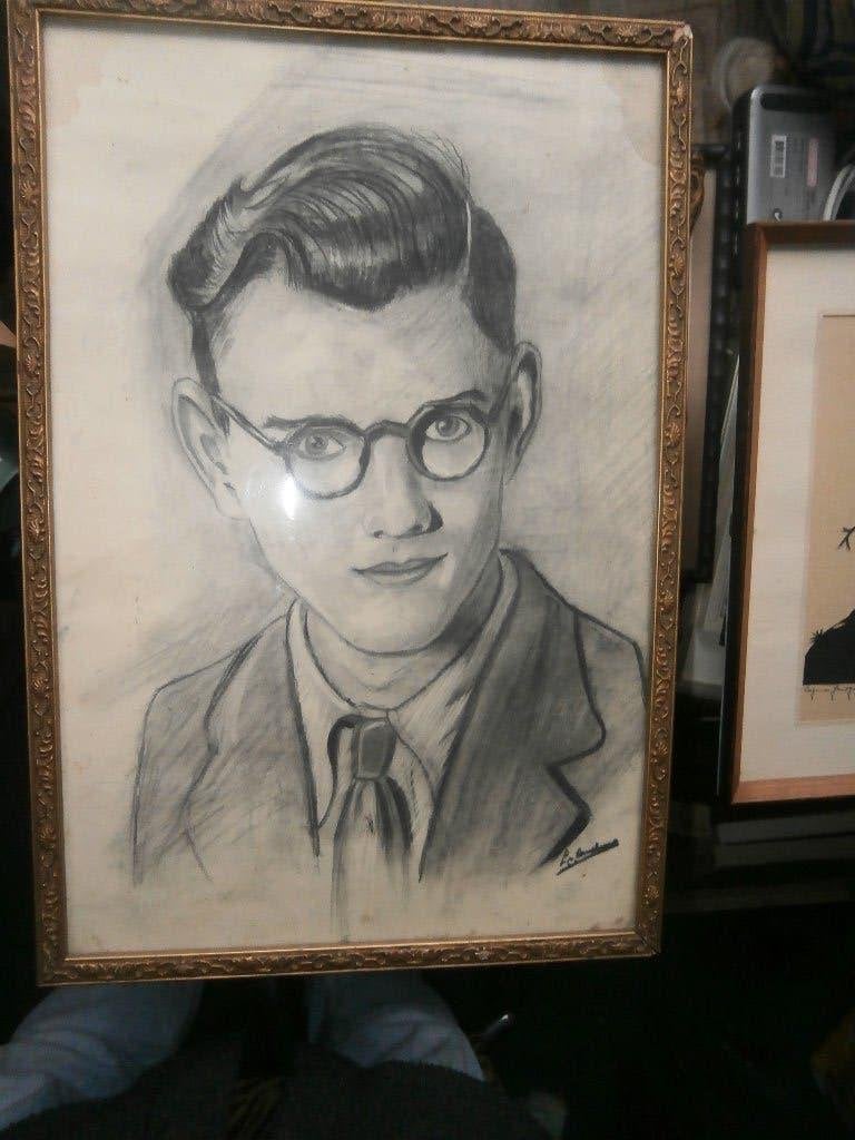 Mooie ingelijste tekening van een man met bril, Antiek en Kunst, Ophalen, Tekening, Potloodtekening