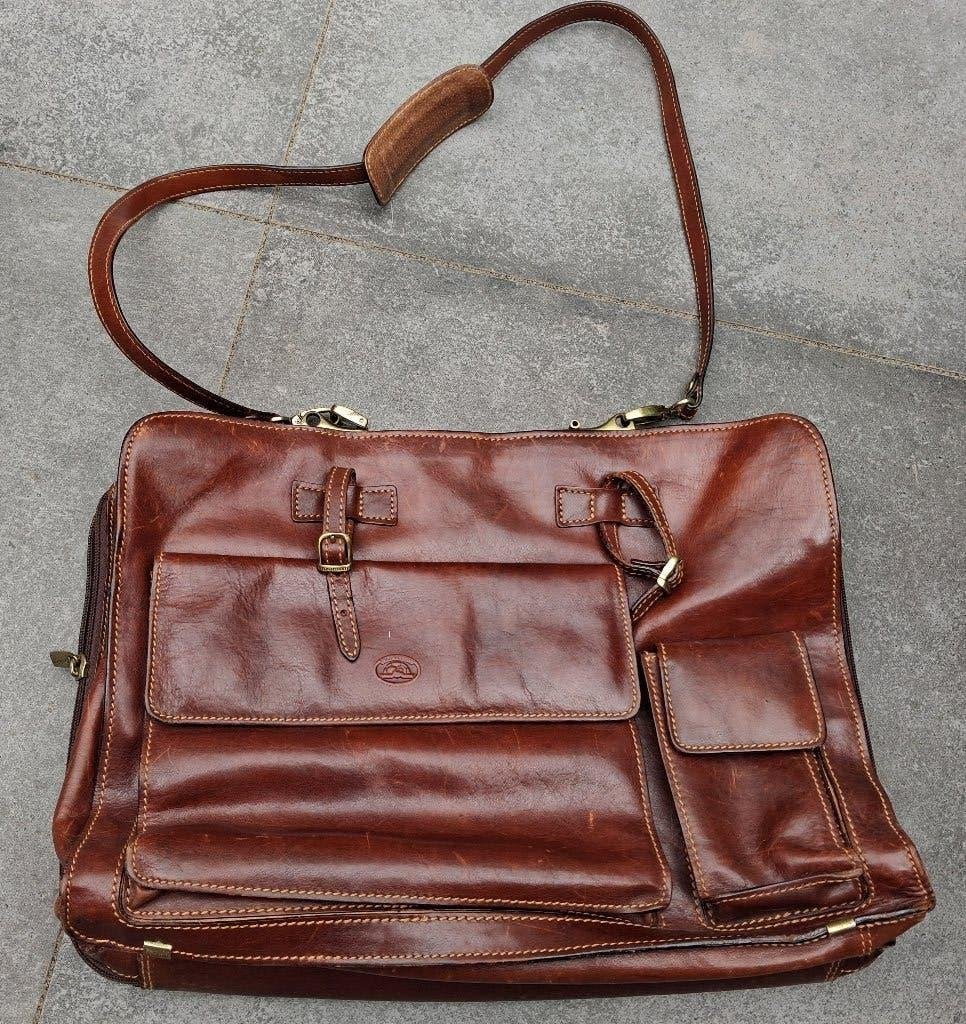 Echt lederen laptop/akte tas vintage merk Perotti, Ophalen of Verzenden, Gebruikt, Bruin, Overige typen