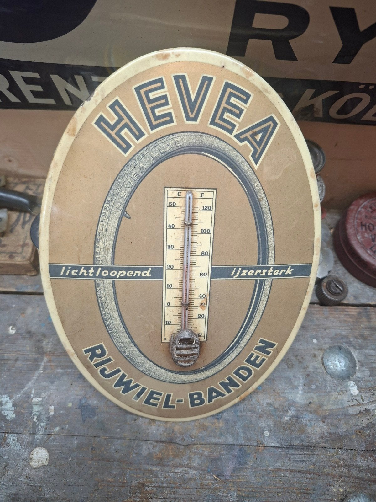 hevea thermometer ., Ophalen, Gebruikt, Reclamebord