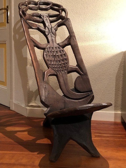 Decoratieve stoel ('Chief's Chair') uit Malawi - Afro Art, Hout, Meerkleurig, Overige stijlen, Ophalen of Verzenden